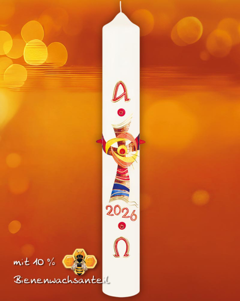 Osterkerze 600 x 80 mm Auferstehungskreuz farbig