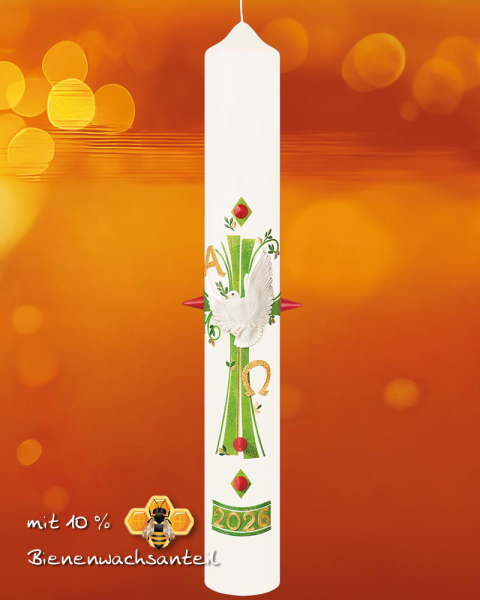 Osterkerze 600 x 80 mm Hoffnung mit Taube