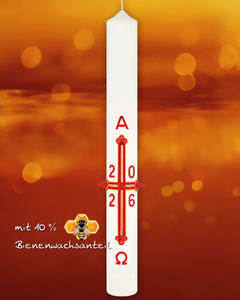 Osterkerze 800 x 80 mm, Klassik, Kreuz mit Jahreszahl