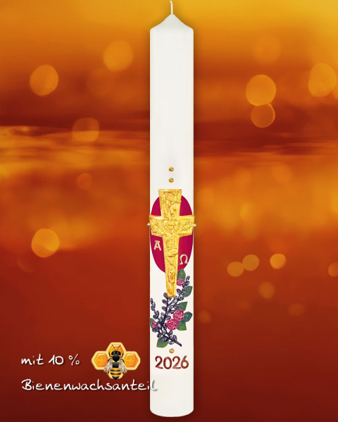 Osterkerze 800 x 80 mm, Kreuz mit Rosen