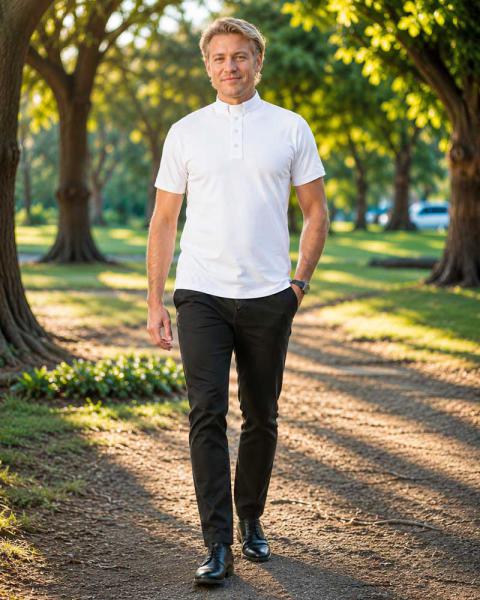 Clerical polo shirt, black, short sleeve