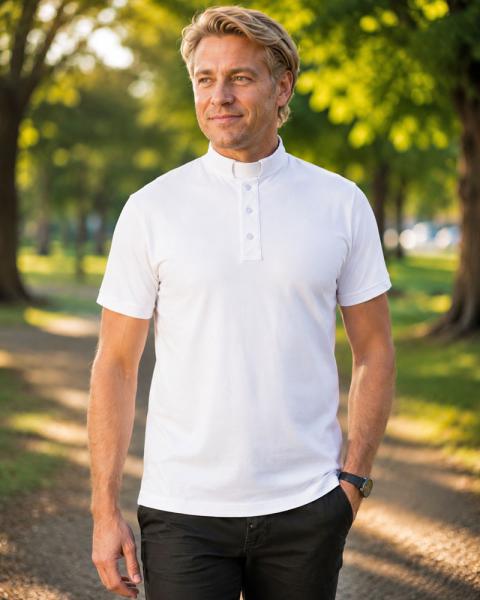 Clerical polo shirt, black, short sleeve