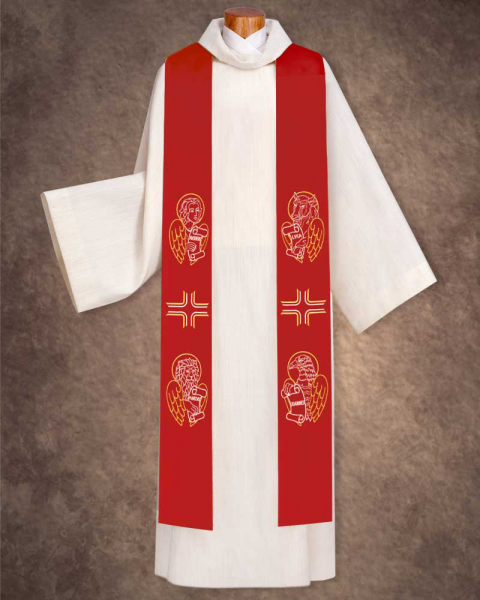 Stola rot, Stickerei 4 Evangelisten, gefüttert 160 cm