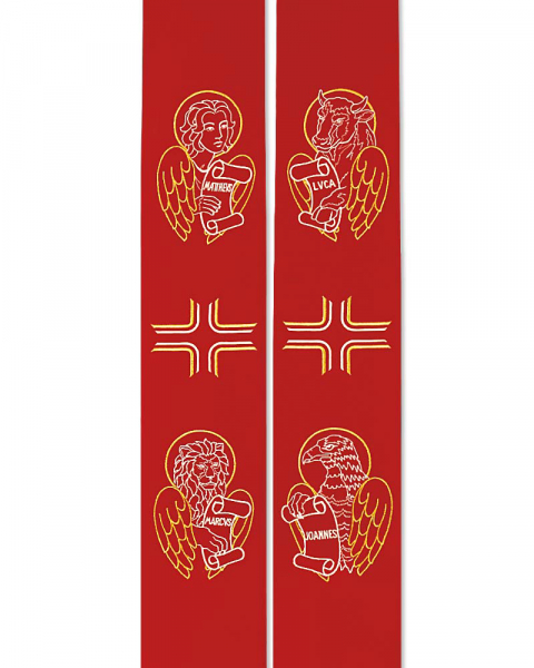 Stola rot, Stickerei 4 Evangelisten, gefüttert 160 cm