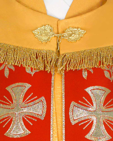 Nikolaus-Rauchmantel gold mit Kreuzsymbol und Olivenzweig