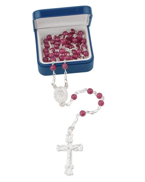 Rosenkranz Fuchsia 4 mm Ø Perlen im Geschenketui