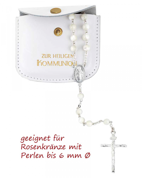 Rosenkranzetui Leder Hl.Kommunion, weiß