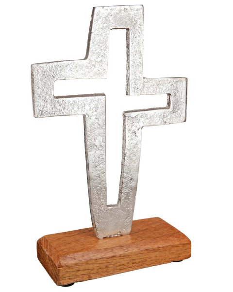 Standkreuz Mangoholz 5 x 10 x 17 cm Silberrelief