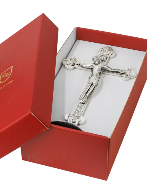 Stehkreuz versilbert 26 cm hoch Fuß 7 cm Ø