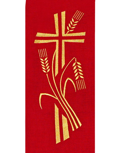 Priesterstola gestickt Kreuz, Trauben und Ähren, rot