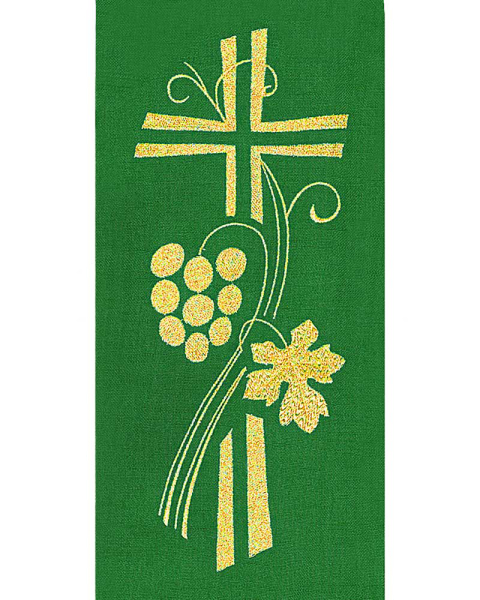 Priesterstola gestickt Kreuz,  Trauben und Ähren, grün