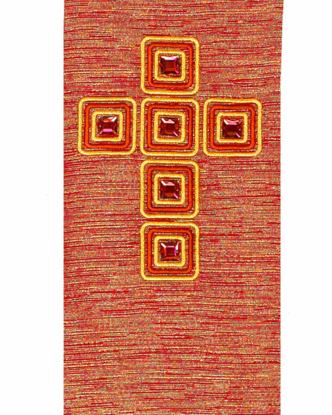 Priesterstola rot mit gesticktem Kreuz, mit Steinen