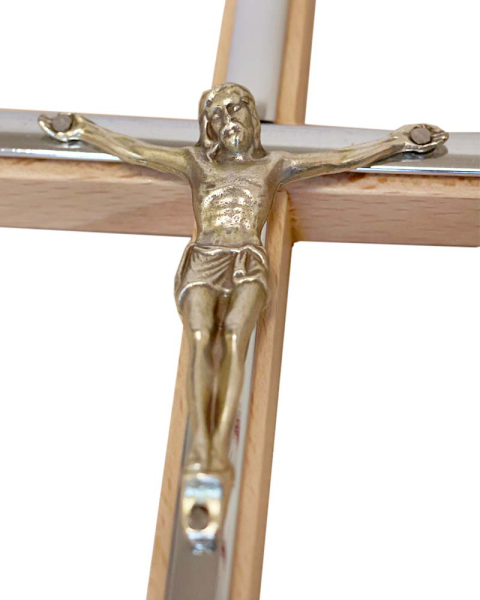 Holzkreuz mit Korpus, 10 x 22 cm silberfarbiges Dekor