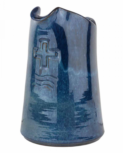 Taufgarnitur, blau Edelklinker, Kreuz und Wasser