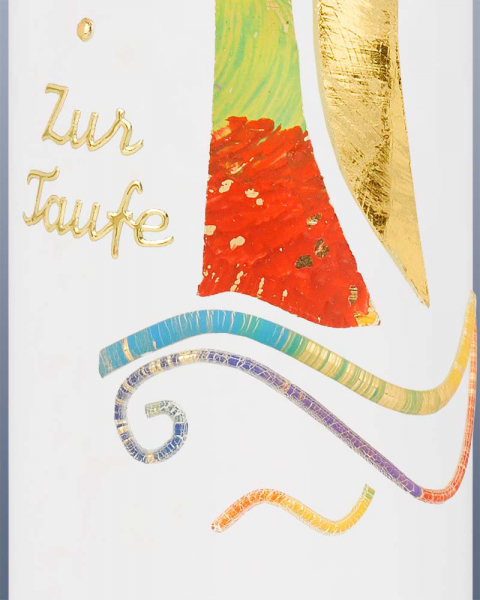 Taufkerze Engel 265 x 50 mm mit Flügel in Goldfarbe