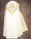 Rauchmantel weiß mit goldener barocker Stickerei