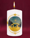 Weihnachtskerze Krippe 100 x 60 mm gold verziert