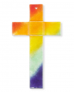Glaskreuz mit Regenbogenmotiv 25 x 14 cm x 4 cm