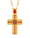 Bischofskreuz mit Kette und roten Steinen / Nikolaus