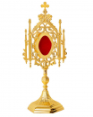 Reliquiar gotische Ornamentik Messing vergoldet 35cm