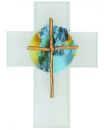 Glaskreuz farbig bedruckt mit Kreuz aus Bronze