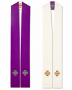 Doppelstola weiß und violett  mit besticktem Kreuz